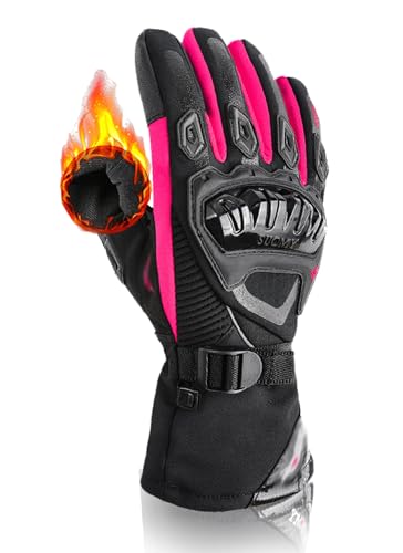 Wryhaul Winter-Motorradhandschuhe, Thermogrips - Die isolierten wetterfesten Motorradhandschuhe, Motorradfahren Kohlefaser-Handschuhe Touchscreen für Männer Frauen wasserdichte Handschuhe (Rosa,XL) von Wryhaul