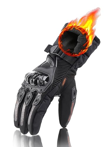 Wryhaul Winter-Motorradhandschuhe, Thermogrips - Die isolierten wetterfesten Motorradhandschuhe, Motorradfahren Kohlefaser-Handschuhe Touchscreen für Männer Frauen wasserdichte Handschuhe (Schwarz,L) von Wryhaul