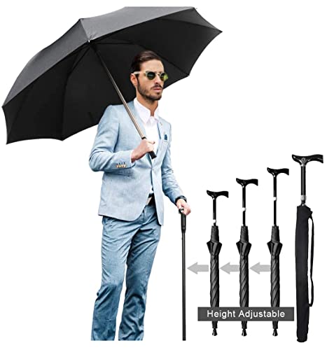 Wrzbest Walking Umbrella and Cane Kombination - Schwarz Höhenverstellbarer Stockschirm, Schirmstock, perfekt für Golf, Klettern und Wandern - Ideal, leicht und winddicht von Wrzbest