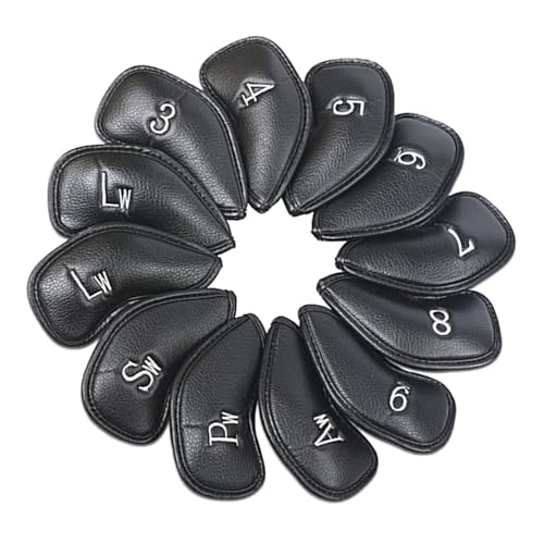 Wsdsgz 12Pcs PU Leder Golfschläger Headcover Schutz Abdeckungen Stange Kopf Fällen Imprägniert Golfplätze Iron Head Covers Golfplätze Zubehör von Wsdsgz