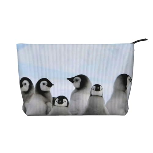 WSHFFILO Make-up-Tasche aus Kord, Motiv: junge Pinguine mit Schnee bedruckt, Reise-Kulturbeutel, Kosmetiktasche, Clutch-Tasche, Schwarz , Einheitsgröße von Wshffilo