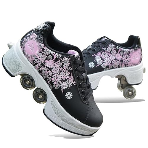 Roller Skate Shoes Rollschuhe Schuhe Mit Rollen Skateboardschuhe,Inline-Skate, verstellbar Damen Schuhe mit Rollen für mädchen,Laufen Skateboard,Inline Rollschuhe, Black Pink-42EU(Inseam:265mm) von Wttagkl