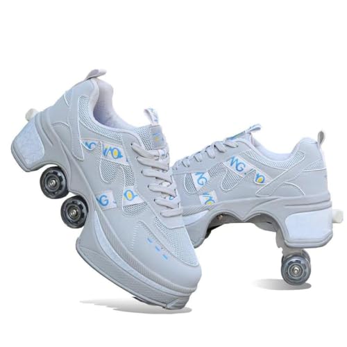 Roller Skate Shoes Rollschuhe Schuhe Mit Rollen Skateboardschuhe,Inline-Skate, verstellbar Damen Schuhe mit Rollen für mädchen,Laufen Skateboard,Inline Rollschuhe, Gray-33EU(Inseam:215mm) von Wttagkl