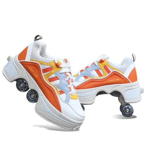 Roller Skate Shoes Rollschuhe Schuhe Mit Rollen Skateboardschuhe,Inline-Skate, verstellbar Damen Schuhe mit Rollen für mädchen,Laufen Skateboard,Inline Rollschuhe, Orange-34EU(Inseam:220mm) von Wttagkl