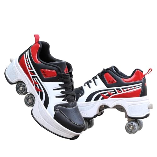 Roller Skate Shoes Rollschuhe Schuhe Mit Rollen Skateboardschuhe,Inline-Skate, verstellbar Damen Schuhe mit Rollen für mädchen,Laufen Skateboard,Inline Rollschuhe, Red Black-39EU(Inseam:245mm) von Wttagkl