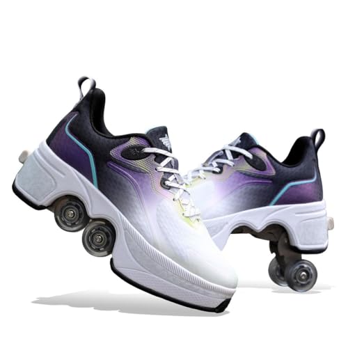 Roller Skate Shoes Rollschuhe Schuhe Mit Rollen Skateboardschuhe,Inline-Skate, verstellbar Damen Schuhe mit Rollen für mädchen,Laufen Skateboard,Inline Rollschuhe, White A-35EU(Inseam:225mm) von Wttagkl