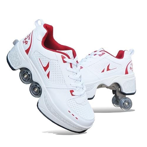 Roller Skate Shoes Rollschuhe Schuhe Mit Rollen Skateboardschuhe,Inline-Skate, verstellbar Damen Schuhe mit Rollen für mädchen,Laufen Skateboard,Inline Rollschuhe, White Red-39.5EU(Inseam:250mm) von Wttagkl