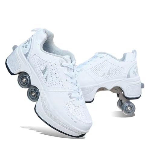 Roller Skate Shoes Rollschuhe Schuhe Mit Rollen Skateboardschuhe,Inline-Skate, verstellbar Damen Schuhe mit Rollen für mädchen,Laufen Skateboard,Inline Rollschuhe,White-31EU(Inseam:205mm) von Wttagkl