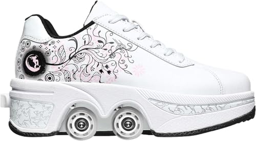 Roller Skate Shoes Rollschuhe Schuhe Mit Rollen Skateboardschuhe,Inline-Skate, verstellbar Damen Schuhe mit Rollen für mädchen,Laufen Skateboard,Inline Rollschuhe,White Pink-39 EU von Wttagkl