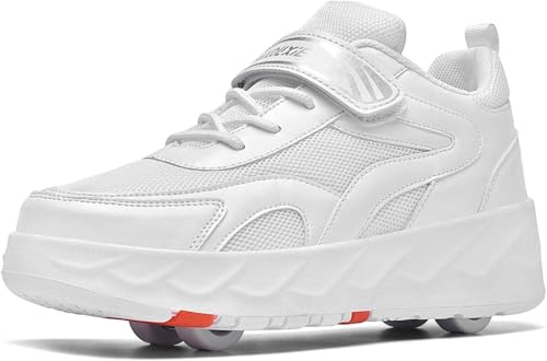 Wttagkl® Roller Schuhe Sneaker für Jungen Mädchen, Rollschuheschuhe für Kinder Doppelreihe 4 Räder Trainer Outdoor Sport Skating Travel Roller Sneaker,White-32 EU von Wttagkl