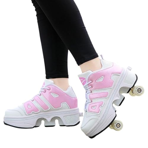 Wttagkl® Roller Skate Shoes Rollschuhe Schuhe Mit Rollen Skateboardschuhe,Inline-Skate, verstellbar Damen Schuhe mit Rollen für mädchen,Laufen Skateboard,Inline Rollschuhe, B Pink-34EU von Wttagkl