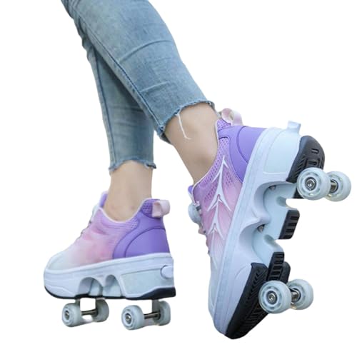 Wttagkl® Roller Skate Shoes Rollschuhe Schuhe Mit Rollen Skateboardschuhe,Inline-Skate, verstellbar Damen Schuhe mit Rollen für mädchen,Laufen Skateboard,Inline Rollschuhe, D Pink Purple-37EU von Wttagkl