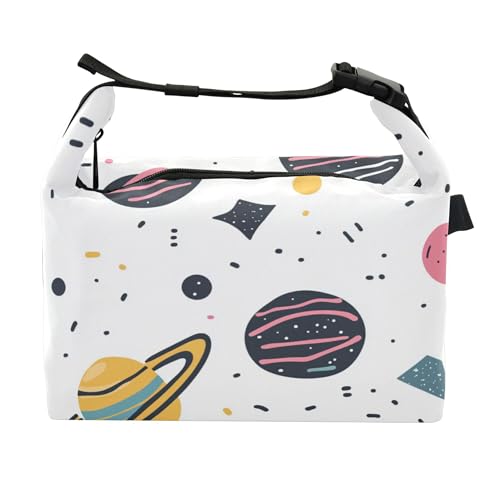 Lunchtasche mit Cartoon-Motiv "Outer Planets", für Mädchen, wiederverwendbar, für College, Fitnessstudio, Weiß von Wudan