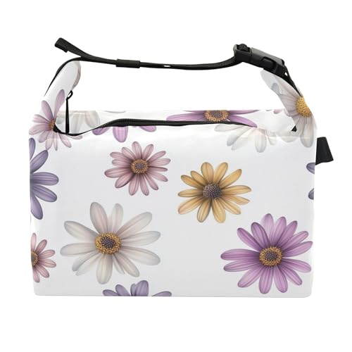 Vintage Osteospermum weiß Kinder isolierte Lunchtasche wiederverwendbar Familienkühltasche für Bauarbeiter von Wudan