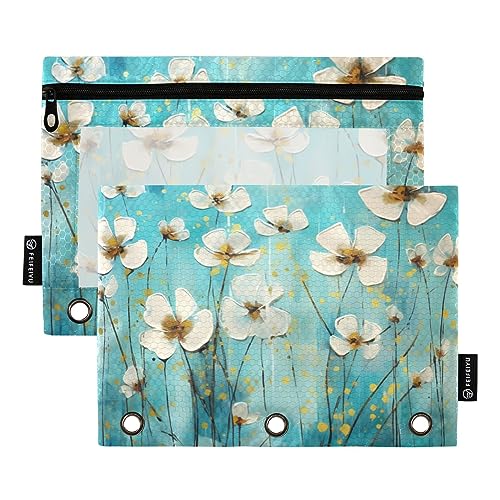Wudan Federmäppchen mit 3 Ringbüchern, Blumenmuster, transparent, wasserdicht, Kunststoff, mit Reißverschluss, Kosmetiktasche, Büro, Dokumenten-Organizer, Blau, 2 Stück Wudan Federmäppchen mit 3 Ringbüchern, Blumenmuster, transparent, wasserdicht, Kunststoff, mit Reißverschluss, Kosmetiktasche, Büro, Dokumenten-Organizer, Blau, 2 Stück von Wudan