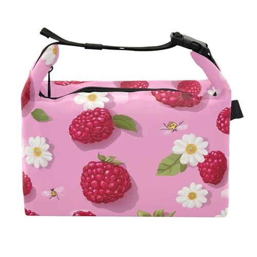 Wudan Isolierte Lunchtasche für Kinder, Motiv: frische Himbeeren, Obst, mit Reißverschluss, für Krankenschwestern, Lunchbox, Tasche für Picknicks im Freien von Wudan