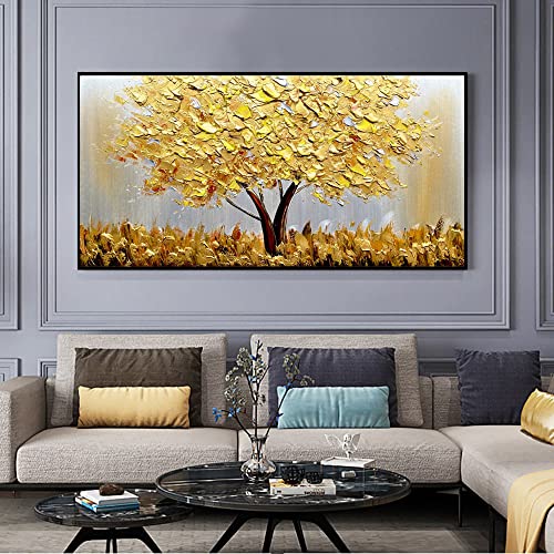 Handgemalte abstrakte Ölmalerei Golden Lucky Fortune 3D Baum Dicke Textur auf Leinwand Malerei Wohnzimmer Moderne WandKunst Dekoration Malerei Große Größe Wohnzimmer Cafe Bar, Gold, 100X200Cm (40X Handgemalte abstrakte Ölmalerei Golden Lucky Fortune 3D Baum Dicke Textur auf Leinwand Malerei Wohnzimmer Moderne WandKunst Dekoration Malerei Große Größe Wohnzimmer Cafe Bar, Gold, 100X200Cm (40X von WunM Studio