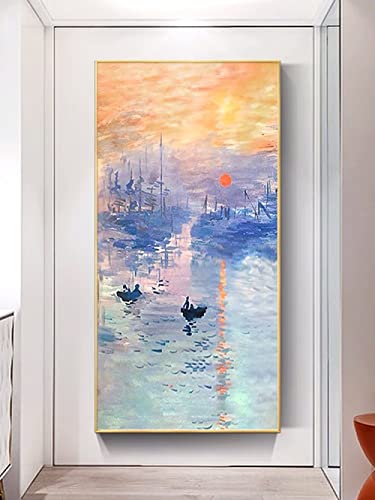 Reproduktion Impressionist Claude Monet Wasser Lotus Sonnenaufgang Segelboot LeinwandMalerei --Vertikale handgemalte Ölmalerei-Impressionismus Retro Hazy WandKunst Bild für Wohnzimmer,Farbe,50×10 von WunM Studio