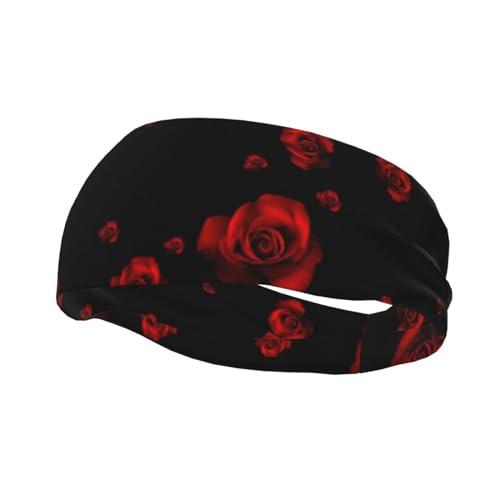 Sport-Stirnbänder mit rotem Rosen-schwarzem Hintergrund, Unisex, feuchtigkeitsableitende Schweißbänder, geeignet für Kinder, Männer, Frauen von Wurton