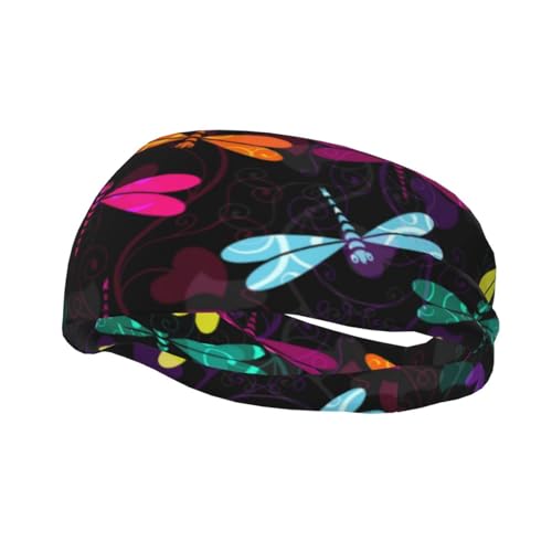 Unisex Sport-Stirnbänder mit niedlichem Libellen-Druck, feuchtigkeitsableitende Schweißbänder, geeignet für Kinder, Männer, Frauen von Wurton