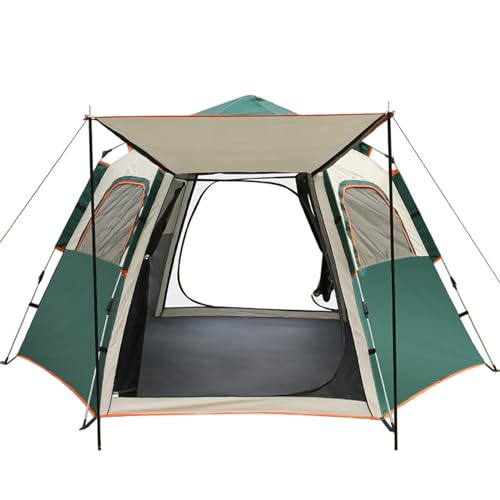 WxMTykx Campingzelt 3-4/5-8 Personen Outdoor-Klappautomatik Sofort Aufklappbares Zelt Verdicktes Sechseckiges Zelt Sturmsicher Regenfest Tragbares Familien-Campingzelt ( Color : Green , Size : 280*240 von WxMTykx