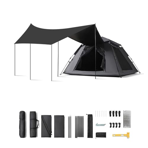 WxMTykx Campingzelt Mit Überdachungsplane Großes Automatisches Outdoor-Campingzelt Tragbares Instant-Pop-up-Familienzelt Winddicht Sonnenfest Mit Feuchtigkeitsbeständiger Matte(Color:Black with Canopy von WxMTykx