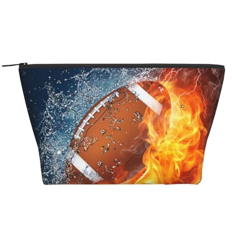 Brennender American Football im Feuer, Kulturbeutel, Make-up-Tasche, Kosmetiktasche, tragbare Reise-Kulturtasche von Wykjtwo