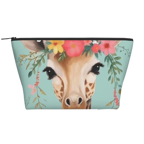 Giraffe mit Blumendruck, Kulturbeutel, Make-up-Tasche, Kosmetiktasche, tragbare Reise-Kulturtasche von Wykjtwo