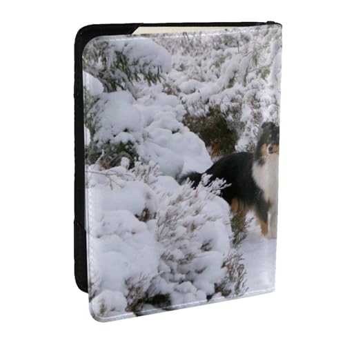 Wykjtwo Winter-Sheltie-Hintergrundbild, Reisepasshülle PU Leder Reisebrieftasche Reisepasshülle Reisepasshüllen 6,5 Zoll von Wykjtwo