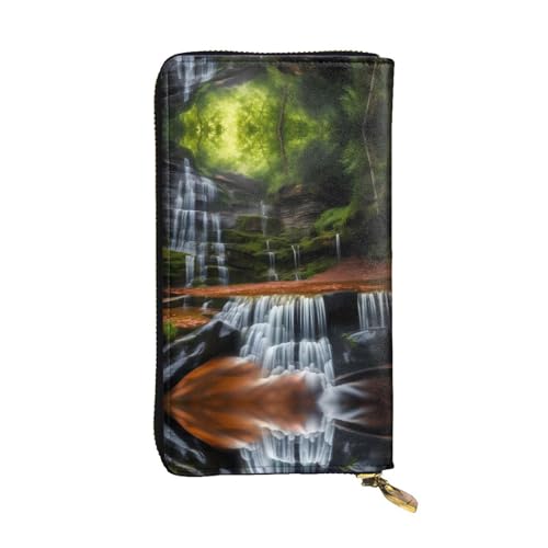 Wzywhj Modische Damen-Clutch-Geldbörse aus Leder mit mehreren Fächern und Reißverschluss-Design, Wasserfall-Aufdruck, Schwarz , Einheitsgröße von Wzywhj