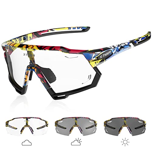 X-TIGER Fahrradbrille Selbsttönend Herren Damen TR90 Rahmen Sportbrille Selbsttönend UV400 Photochromatisch Sonnenbrille von X-TIGER