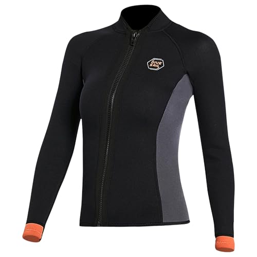 Neoprenanzug Jacke für Damen 3mm Neoprenanzug-Oberteile für Frauen Warmhalten Langarm Frontreißverschluss Neoprenoberteil für Tauchen Surfen Schnorcheln Schwimmen Wassersport XL Größe von X-mAnTA