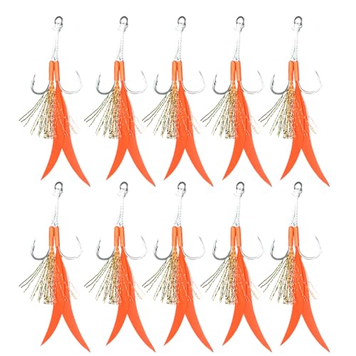 XAGMODSHN 10Pcs Angelhaken Ersatz Haken Vertikale Jigs Lockt Haken Set Salzwasser High Carbon Stahl Doppel Jigging Unterstützen Haken von XAGMODSHN