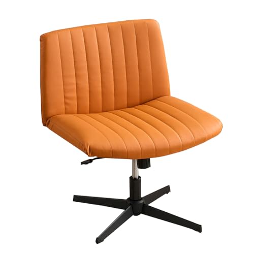 XANAYXWJ Bürostuhl ohne Armlehnen, ohne Rollen, PU-Leder, bequem, sitzender Bürostuhl, Arbeitszimmerstuhl, Lift, drehbar, für Schlafzimmer, Make-up-Stuhl (Farbe: Orange) von XANAYXWJ