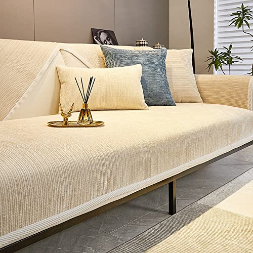 XANAYXWJ Chenille-Sofa-Schonbezüge in L-Form für Hunde, Katzen, Haustiere, rutschfeste Ecksofa-Überzüge, Wohnzimmer-Möbelschutz, Beige, 90 x 90 cm von XANAYXWJ