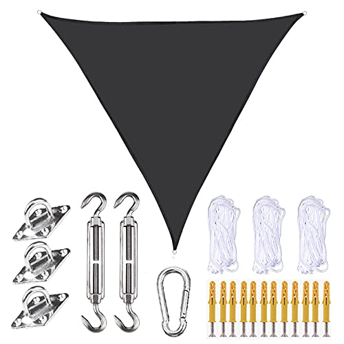 XANAYXWJ Garten-Sonnensegel, wasserdichtes Sonnenschutz-Segel-Dreiecksdach, 90% UV-Block, Garten-Sonnensegel, Sonnenschutz-Markisen für Außenterrassen, 12 Größen, schwarz, 4,5 x 4,5 x 4,5 m von XANAYXWJ