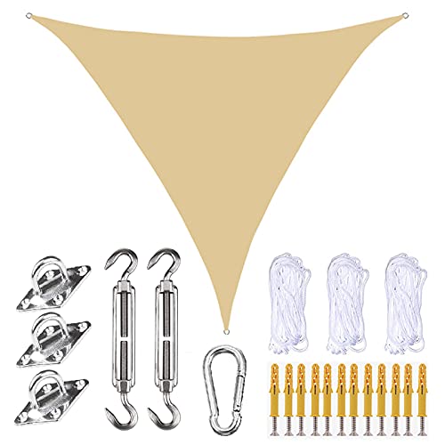 XANAYXWJ Garten-Sonnensegel-Schatten, wasserdichtes Sonnenschutz-Segel-Dreiecksdach, 90% UV-Block, Garten-Sonnensegel, Sonnenschutz-Markisen für Außenterrassen, 12 Größen, Beige, 5 x 5 x 7,1 m von XANAYXWJ