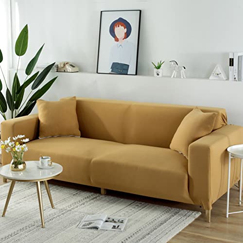 XANAYXWJ Hochelastischer, gelber Sofabezug, stilvoller, langlebiger Möbelschutz für 14-Sitzer-Couch, universeller Couchbezug aus Milchseide, passend für Sofas mit Einer Länge von 235–300 cm, von XANAYXWJ