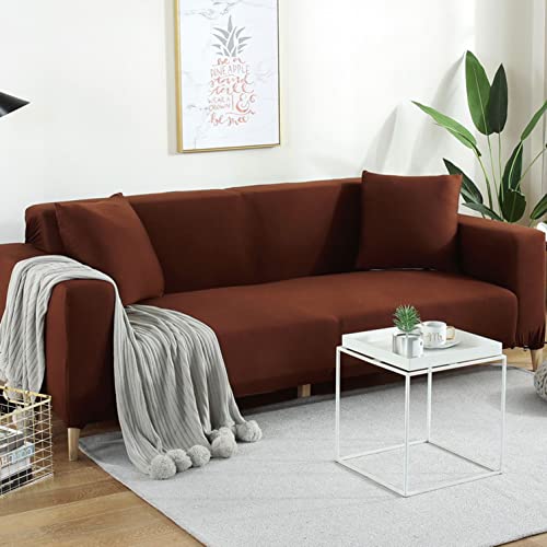 XANAYXWJ Hochelastischer Sofabezug, stilvoller, langlebiger Möbelschutz, universeller Schonbezug für 2-Sitzer-Couch, tiefe Kaffeefarbe, passend für Sofas 145–185 cm, Milchseidenmaterial, ideal für die von XANAYXWJ