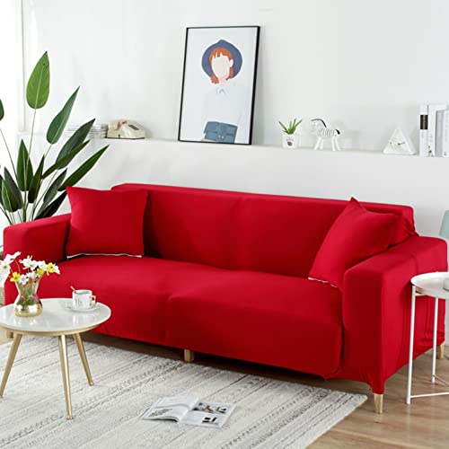 XANAYXWJ Hochelastischer roter Sofabezug, universeller Möbelschutz für 1-Sitzer-Sofa (90–140 cm). Stilvoller und langlebiger Schonbezug aus Milchseide, passend für 1-, 2-, 3-, 4- und 5-Sitzer-Sofas. von XANAYXWJ