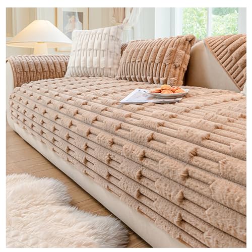 XANAYXWJ Kaninchen-Plüsch-Sofabezug, Rutschfester Samt-Schonbezug für 1- und 4-Sitzer-Sofa, weich, warm, dick, Möbelschutz für Kinder, Hunde, Haustiere, Braun, 110 x 240 cm von XANAYXWJ