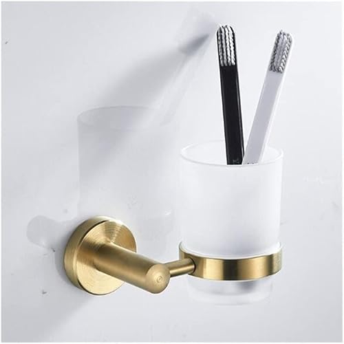 XANAYXWJ Kompakte Zahnbürstenhalter-Badezimmeraufbewahrung, Zahnbürstenhalter zur Wandmontage, Zahnbürstenbecherhalter aus gebürstetem Gold-Edelstahl zur Wandmontage, Badezimmer-Hardware, moderner von XANAYXWJ