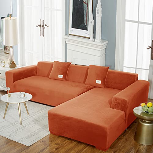 XANAYXWJ Orange -Stretch -Samtsofa Deckung für 3 Sitzer Couch Slipcover mit Nicht -Schlupfbändern aus dicken, bequemen, satten Velours -Fits -Sofas 190 230 cm/75 91 Zoll von XANAYXWJ