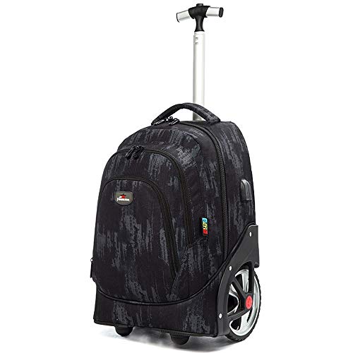 XANAYXWJ Rollrucksack für Erwachsene mit USB-Anschluss, 50,8 cm (20 Zoll) und Schule, Studenten, Bücher, Reisegepäck, Tasche, großes Rad, Trolley, Schultasche für Mädchen (Farbe: Schwarz) von XANAYXWJ