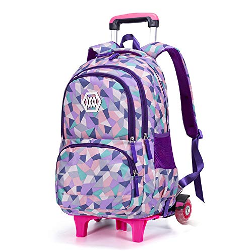 XANAYXWJ Rollrucksack mit sechs Rädern für Jungen und Mädchen, Trolley-Tasche mit großem Fassungsvermögen, Schultasche, Kinderrucksack, Reiserucksack für Mädchen (Farbe: Lila) von XANAYXWJ