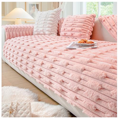 XANAYXWJ Rosa Kaninchen-Plüsch-Sofabezug, weicher, Warmer Schonbezug für 1- und 4-Sitzer-Ecksofas, rutschfeste Samt-Kissenbezüge, Dicker Möbelschutz für Kinder, Hunde und Haustiere, 90 x 90 cm von XANAYXWJ