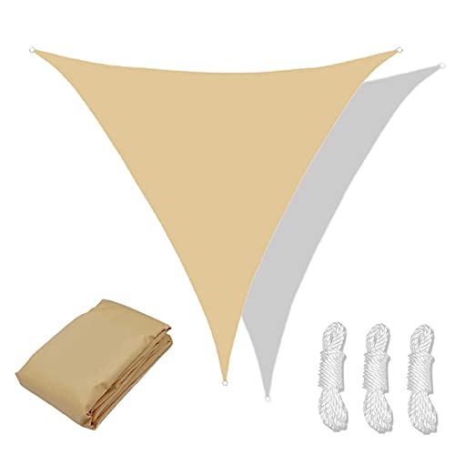 XANAYXWJ Sonnensegel, dreieckig, wasserdicht, für den Außenbereich, Garten, Terrasse, Party, Sonnenschutz, Markisenüberdachung, 95% UV-Block mit kostenlosem Seil, anpassbar, Beige, 2,4 x 2,4 x 2,4 m von XANAYXWJ