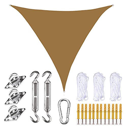 XANAYXWJ Sonnensegel mit Montagesatz, 3 x 3 x 4,3 m, wasserdichtes Sonnenschutz-Dreieck-Markisendach, 90% UV-Block, Oxford-Stoff-Sonnensegel für Garten, Terrasse, Pool, 15 von XANAYXWJ