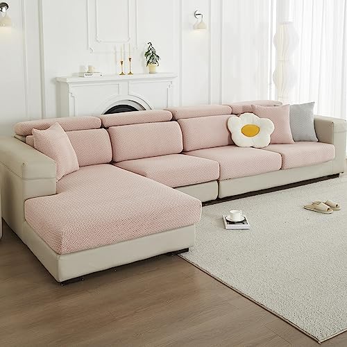 XANAYXWJ Stretch Jacquard Sofa Sitzkissenabdeckung Pink 3 Sitzer Slipbezug für Eckmöbel Nicht -Slip -Beschützer für universelle Couch und Caravan Sofa Chaise Lounge Ersatzabdeckung von XANAYXWJ