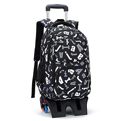 XANAYXWJ Trolley-Rucksack mit süßem Aufdruck, Rolltasche für die Grundschule, wasserdichte Büchertasche mit Rollen für Kinder und Mädchen, Nylon-Rucksack mit abnehmbaren Rollen Trolley-Tasche (Farbe: von XANAYXWJ